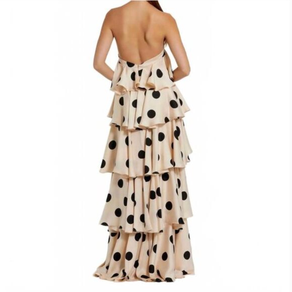 MAC DUGGAL Tiered Ruffle Polka Dot Charmeuse Maxi Dress Gown Anthropologie XS - Picture 6 of 10